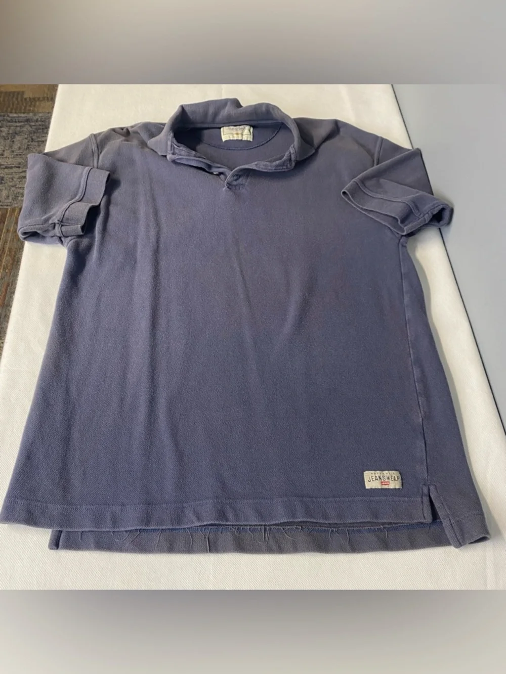 Vtg Levis Polo Shirt Mens Large Blue Short Sleeve 90s Heavyweight Stained